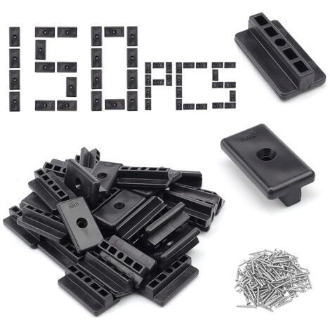 150 Pièces Fixation Lame de Terrasse Composite, 6 mm Type T Attaches Cachées pour Terrasse, Noir Clips de Fixation en T pour Terrasse, avec 150 Vis M4 pour Revêtement Sol Stratifié-WPC/BPC (1/5)