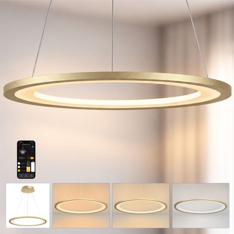 doporro Moderne LED Pendelleuchte – 40cm Dimmbare Esszimmerlampe hängend mit App & Fernbedienung, 3000–6000K, CRI≥95, höhenverstellbar für Esstisch & Wohnraum, Luvina01, Gold