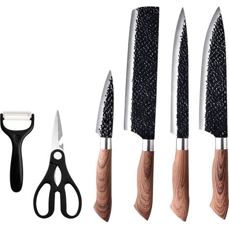 Messer-Set 6 teilig– High Carbon Edelstahl Profi Kochmesser-Set, scharfe Klingen, ergonomischer Griff, Küchenmesserset für Fleisch, Fisch & Gemüse, Geschenk-Set für Hobbyköche & Profis (1/5)