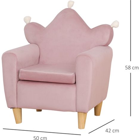 Fauteuil enfant à dossier bombé, en tissu rose effet velours, 50,2 x 41,9 x 57,8 cm (1/5)