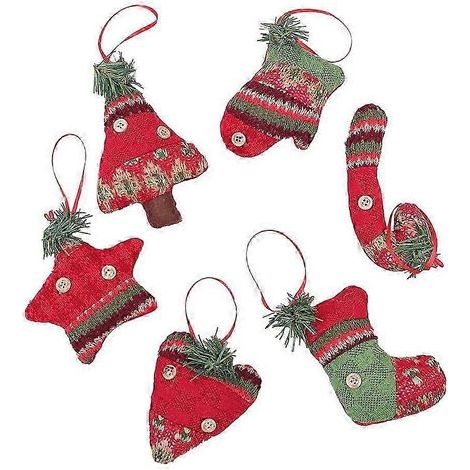 Lot de 6 décorations de Noël : Père Noël, renne, bonhomme de neige, poupée, pendentif, ornements pour sapin de Noël (09, 9 x 10 cm / 3,54 x 3,94 pouces) (1/5)