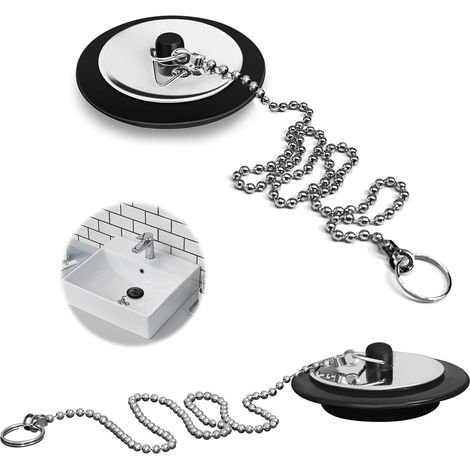 Lot de 2 Bouchons Universels - Bouchon Évier/Cuvette/Baignoire avec Chaîne INOX (Adapté 42-45mm) (1/5)