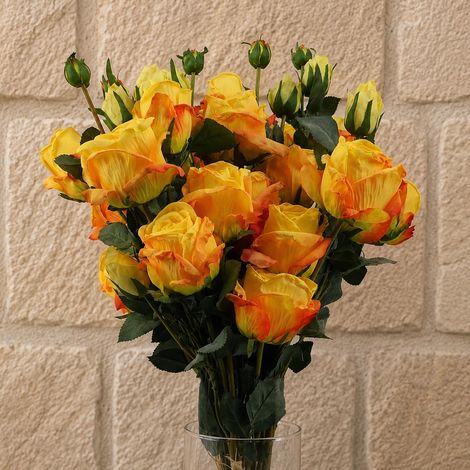 Artificial 6 x 60cm Yellow Rose Flower Sprays 24 Flowers 18 Buds (1/5)