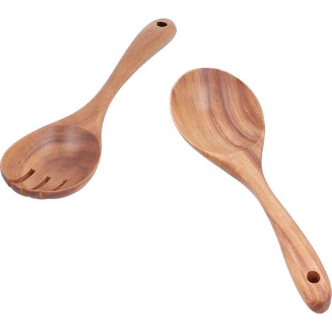 Ensemble de 2 cuillères et fourchettes en bois pour mélanger, idéal pour la maison, la cuisine, l'école, le bureau et les fêtes. (1/5)
