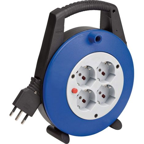 Brennenstuhl 1092235 Vario Line Avvolgicavo 5 M con 4 Prese Italiane 10/16A+Schuko, Colore Nero/Blu/Grigio Chiaro (1/2)