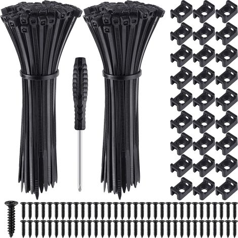 130 Sets of Cable Clamps, Cable Ties with Cable Base, Screws and Screwdrivers, Reusable Plastic Clamping Clamp, Black (100 mm) for Organizing Cables (1/5)