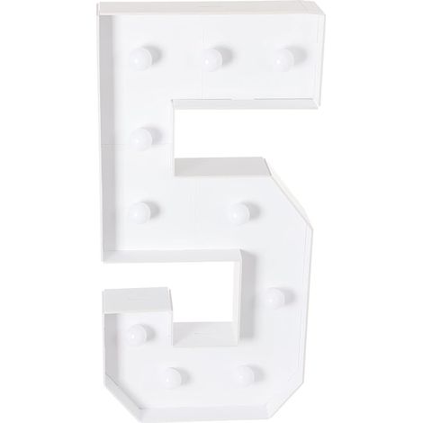 Chiffres lumineux à LED - 100 cm - Grand nombre avec ampoules - 0, 1, 2, 3, 4, 5, 6, 7, 8, 9 - Avec boîtier à piles - 2000-3000 K - Pour remises de diplômes, mariages (5) (1/5)