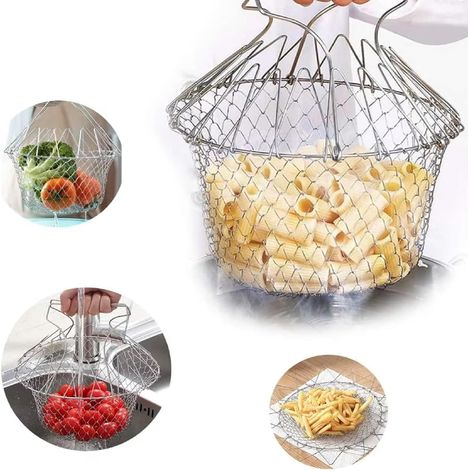 Panier de cuisson en acier inoxydable passoire multifonctionnelle pliable à friture ustensiles cuisine (1/5)