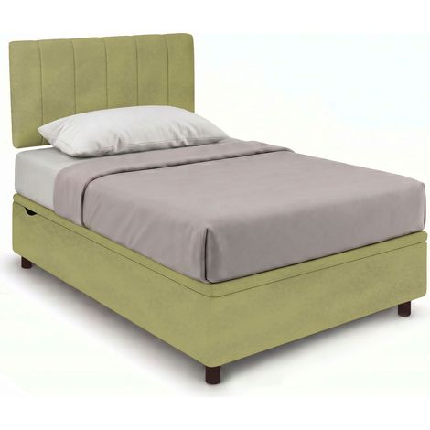 Letto Singolo Contenitore Imbottito 80x200 cm Microfibra Tè Verde BoxMax Testata Vertical (1/5)