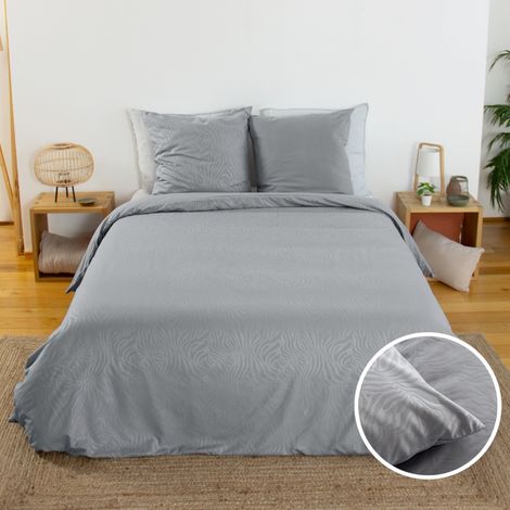 Parure de lit polyester réversible imprimé zèbre 2 places gris - Ondula 260 x 240 cm
