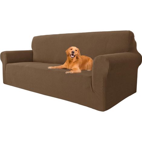 Sofaüberwurf 3 Sitzer, Stretch Husse rutschfest, Couchbezug waschbar, braun (1/5)