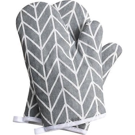 Gants de cuisine, lot de 2 maniques, gants de cuisine en coton antidérapants et résistants à la chaleur pour la cuisson, la pâtisserie et les grillades (gris) (1/5)