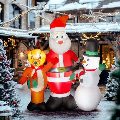 Père Noël gonflable 150 cm avec lumières LED pour rennes et bonhommes de neige et gonffleur électrique pour pelouse de jardin