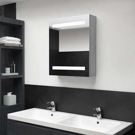 vidaXL Armario de baño con espejo LED gris hormigón 50x14x60 cm (1/5)