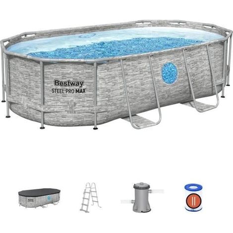 Bestway Steel Pro MAX Rattan-Muster ovaler Aufstellpool
