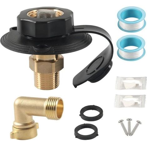Valve d'entrée d'eau boîtier plastique filetages laiton, accessoire camping-car pratique et résistant (noir) (1/4)