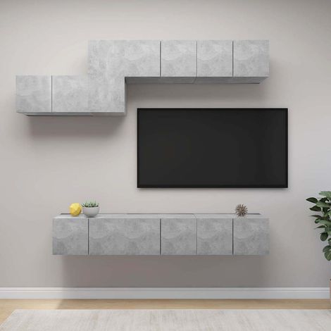 vidaXL Set muebles de salón TV 7 pzas madera ingeniería gris hormigón (1/5)