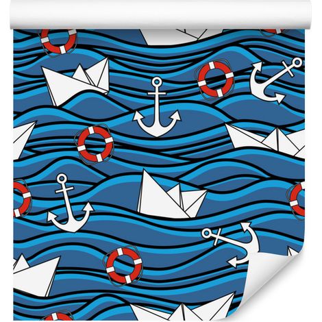 Carta da parati con barchette di carta in mare per soggiorno e camera da letto, 50x1000 cm (1/5)