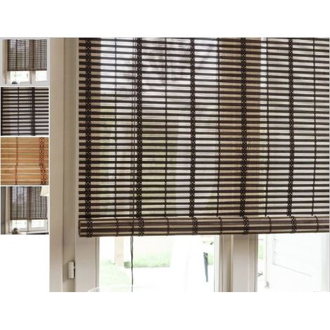 Volet roulant en bambou 150x300 cm – Arrotolamento à carrucola – Support en bois avec ganchos en métal – Couleur marron clair/dark