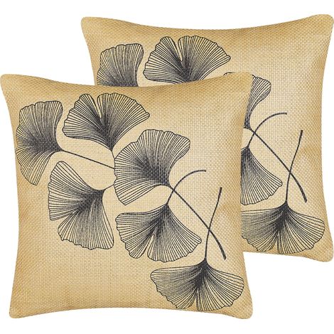 Conjunto de 2 cojines decorativos patrón de hojas beige 45 x 45 cm moderno glamour Wakad