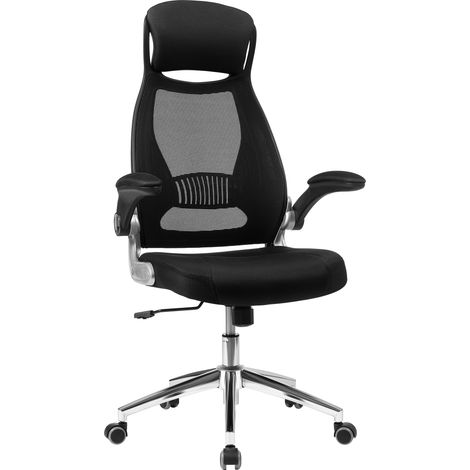 Chaise de Bureau, Fauteuil Pivotant, Siège avec Accoudoirs Rabattables, Appui-Tête et Support Lombaire, Noir (1/5)