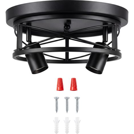 Emitto Ceiling Lights E27 Metal Cage 90° Adjustable Heads Kitchen Fixture Black (1/5)