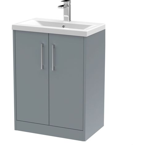 Winshill Contemporary 2 Door Floor Standing Vanity Unit with Mid-Edge Basin, Grey, 600mm (1/4)