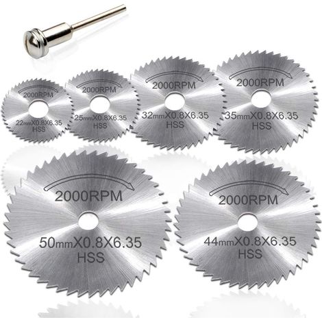 EASYCOMFORT 7pc HSS lames de scie outil rotatif, circulaire Disques de lame de scie, (disque à tronçonner en bois) pour Outil rotatif Mandrin avec tige d'extension 1/8" b (1/5)