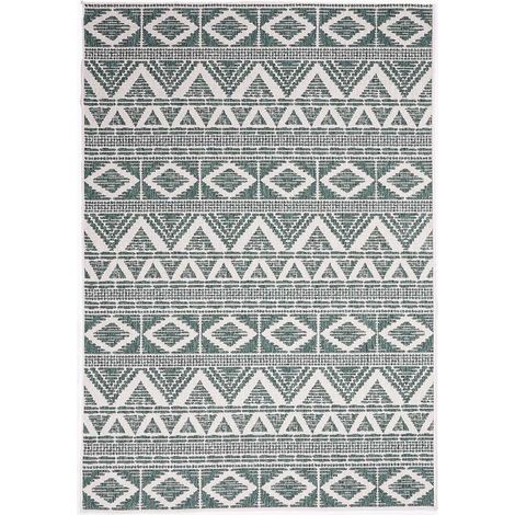 Tapis extérieur kilim réversible 60x110 cm – Motif géométrique – Polypropylène hydrofuge – Antistatique et insensible aux UV – Unamourdetapis
