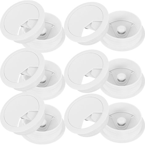 Cache-Trou de Câble de Bureau 50mm Rond, Lot de 6, Blanc Abs, pour Bureau et Systèmes de Divertissement, Format Portable, Organisation des Cordons (1/5)