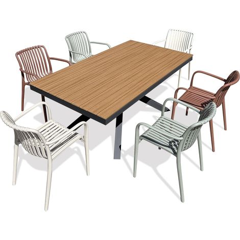 LAMU - Conjunto de comedor de jardín de aluminio para 6 personas - Antracita - DCB GARDEN