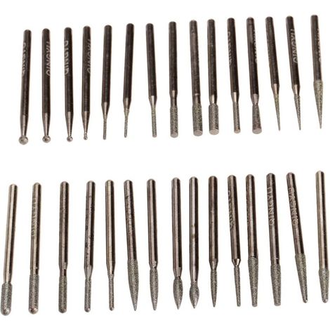 30 Stück Diamantbohrer, Rotationsfräser, Diamantspitzen, Diamantschleifbohrer, Diamantschleifnadeln, elektrisches Schleifzubehör für Dremel-Rotationsbohrer – Crezuo