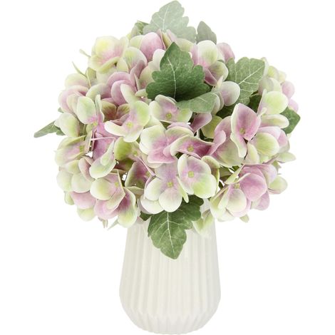 Bouquet d'hortensias dans Un Vase - Bouquet d'hortensias artificiels - Bouquet de Fleurs artificielles - Bouquet de Fleurs en Soie - Arrangements Floraux - Décoration de Table - Rose (1/3)