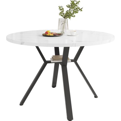 CHICFURN Mesa de comedor redonda 100 cm MDF efecto mármol blanco y estructura negra (1/5)