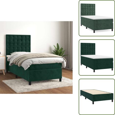 Letto in velluto - vidaXL Giroletto a Molle con Materasso Verde Scuro 80x200 cm Velluto - Letto con materasso a molle