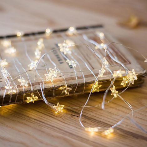 LED Star Fairy Lights, 3M 30 LED Micro Wire Star String Lights, Battery Operated Fairy Lights, Warm White Decorative String for Christmas, Children's Room, Bedroom (1/5)
