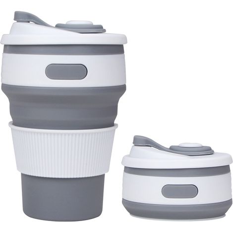 Gobelet pliable en silicone pour voyage, capacité 350 ml, gris (1/5)
