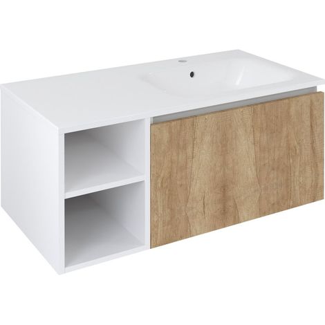 Meuble vasque LOREA 100x46x51,5cm (30P+70cm), droite, chêne alabama/blanc mat (1/4)