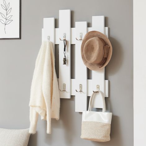 Perchero de pared Raseborg con 16 ganchos 80x60x3 cm - Blanco [en.casa] (1/5)