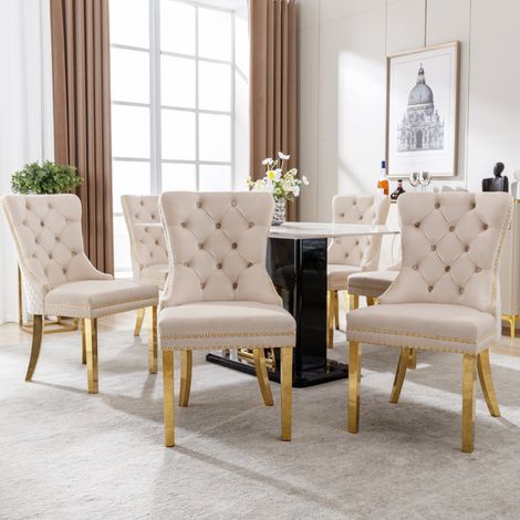 Silla comedor tapizada con respaldo anilla beige OKMYHOME (1/5)