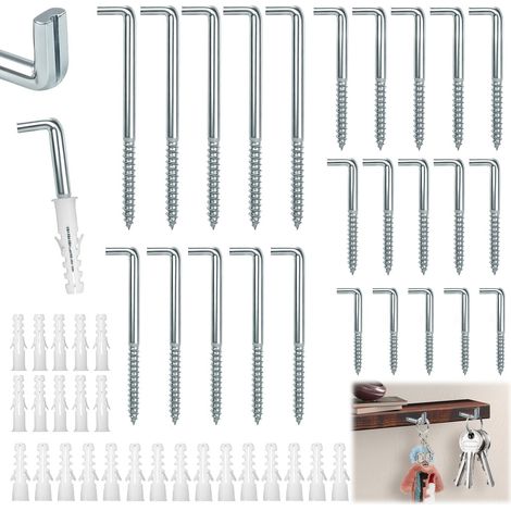 Lot de 25 crochets à visser droits avec fente, vis à crochet, en 5 tailles, crochets muraux galvanisés, crochets pour photos, crochets rotatifs, crochets à vis avec filetage pour bois, béton (1/5)