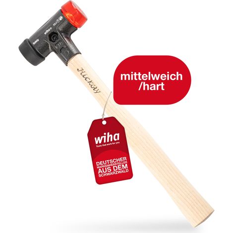 Wiha Schonhammer Safety mittelweich und hart (26611) I Gummihammer mit hochwertigem Hickory Holzstiel I Rund-Schlagkopf 30mm