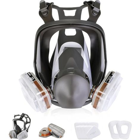 Full face respirator mask cover,  15-in-1 reusable full face dust mask with 10 replaceable filters,  safety organic vapor cover (1/5)