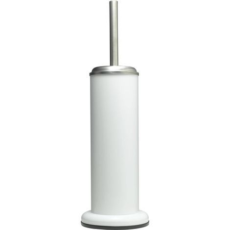 Porte-brosse WC, Acier inoxydable, Blanc, 12.6 x 12.6 x 41 cm (1/5)