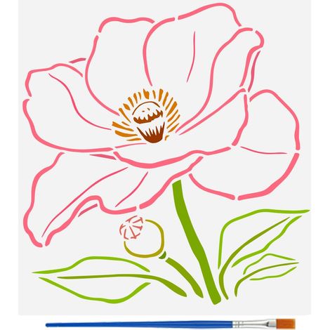 Pochoir de Peinture de Fleur de Lotus Avec 1 Pinceau en Plastique 30X30cm Pochoir de Fleurs de Jardin de Campagne Thème de Plante Modèle de Fleur de Lotus pour Mur Meubles Bois Décor DIY (1/5)