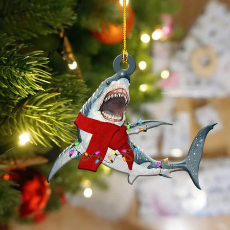 Weihnachtsdekorationen: Anhänger aus Holz mit Haifischfamilie – Niedliche und lustige Weihnachtsbaum-Hängedekorationen (1/5)