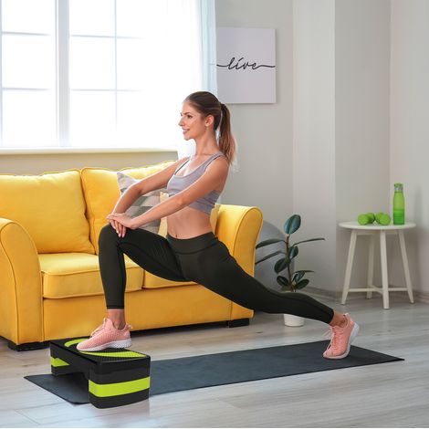 Höhenverstellbarer Aerobic-Stepper mit rutschfester Oberfläche, 80 x 31 x 20 cm, schwarz und grün