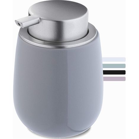 Distributeur de savon en céramique, distributeur de savon avec pompe en plastique, distributeur de savon liquide, brillant, rond (gris) (1/5)