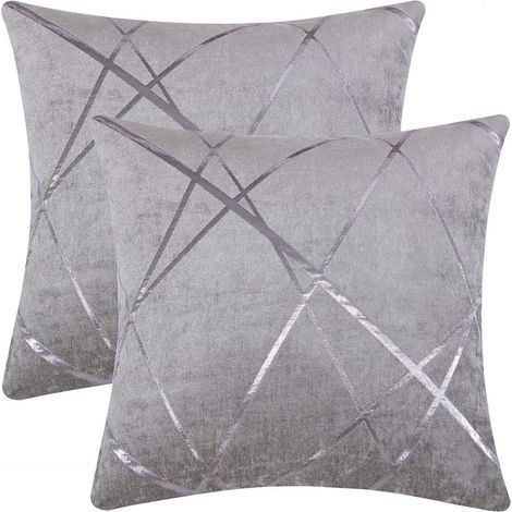 Housses de Coussin en Velours Housses d'oreiller Carrées Décoratives pour Canapé Chambre Salon 65x65 CM Lot de 2 Gris Argent (1/5)