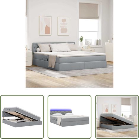 LED-Bett - Bett mit Stauraum und LED mit LED Hellgrau 160 x 200 cm Stoff (1/5)